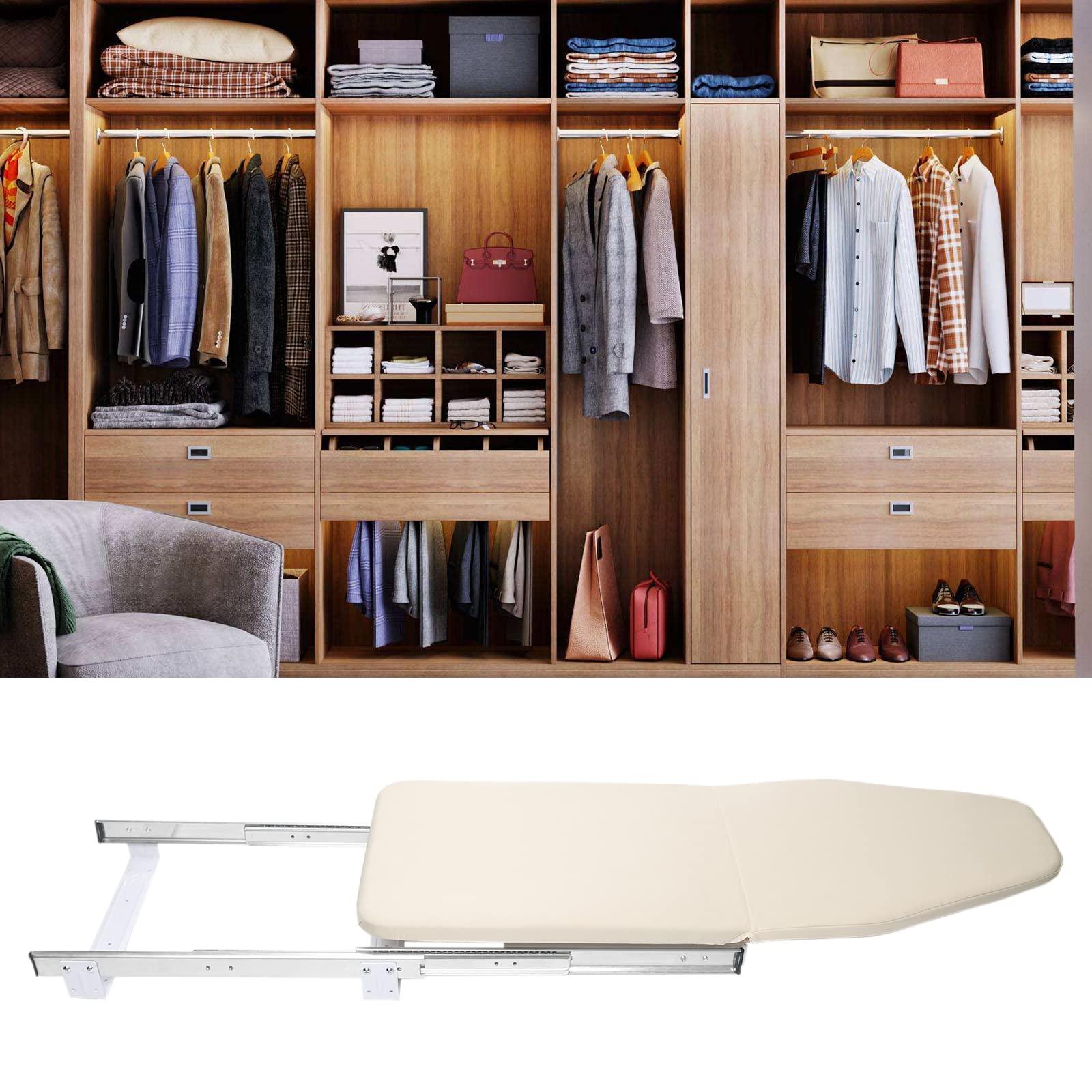 DNYSYSJ 31.9" X 12.2" Closet Pull-Out Ironing Board, Buit-in Iron Board Mini Ironing Board Stow Away in The Cabinet | 180 Rotation for Small Spaces | with Cotton Ironing Board Cover | Beige