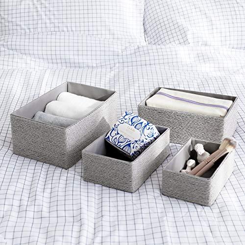 LA JOLIE MUSE LA JOLIE MUSE Storage Baskets Set 4 - Stackable Woven Basket Paper Rope Bin, Storage Boxes for Makeup Closet Bathroom Bedroom (Gray)
