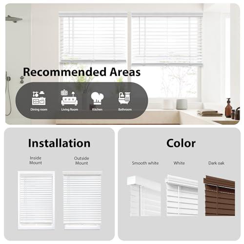 DEZ FURNISHINGS DEZ FURNISHINGS Cordless 2" Faux Wood Blind, 56.25" W x 72" H, White