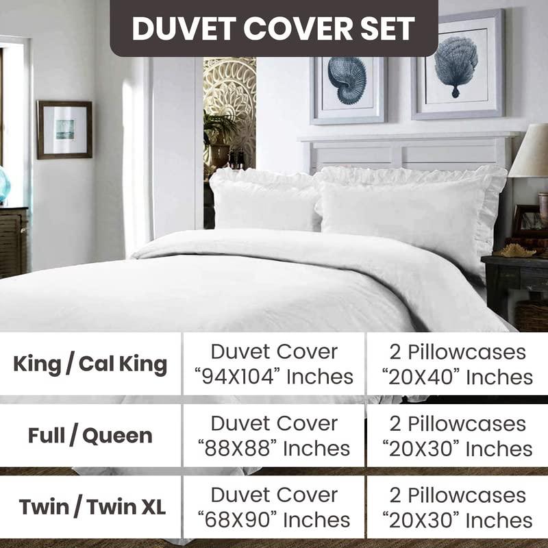 HIGH LANE BEDDING Duvet Cover Twin XL Size, 600 Thread Count 100% Egyptian Cotton 3 PC Ruffled Duvet Cover Taupe Bedding Set, Aesthetic Duvet Set with Corner Ties, Soft & Cooling(1 Duvet Cover & 2 Pillow Shams)
