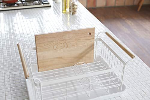 YAMAZAKI Yamazaki Home Dish Rack with Removeable Drainer Tray, Kitchen Counter Dish Drying Organizer Holder Steel + Wood One Size White
