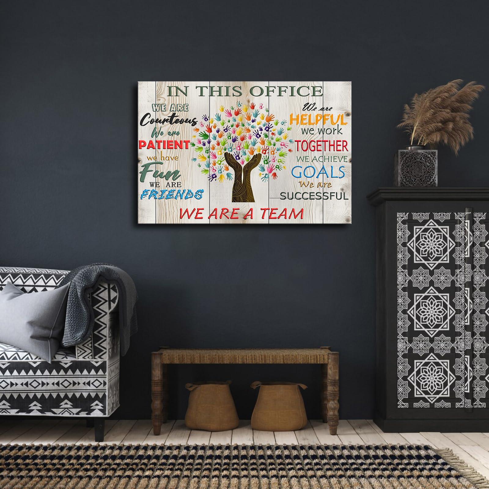 BaydoG BaydoG In This Office We Are A Team Saying - Teamwork Inspiration Motivational Poster Modern High Definition Aesthetic Holiday Gift Home Wall Art Canvas Painting Decoration (Framed,1624inch)