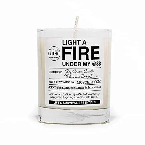Mojo Spa Mojo Spa Light a Fire Under My @$$ Soy Massage Candle | Melts Into a Luxurious Body Cream | 8oz Glass Jar
