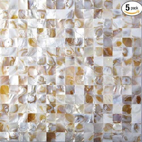 Vogue Tile Mother of Pearl Tile Oyster White Natural Varied Sea Shell Seamless Square Pack of 5 Sheets