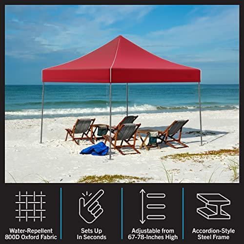 Stalwart Pop-Up Outdoor Canopy Shade - 10x10 Water-Resistant Party Tent with Instant Setup and Portable Carrying Bag for Storage or Transport by Stalwart (Red)