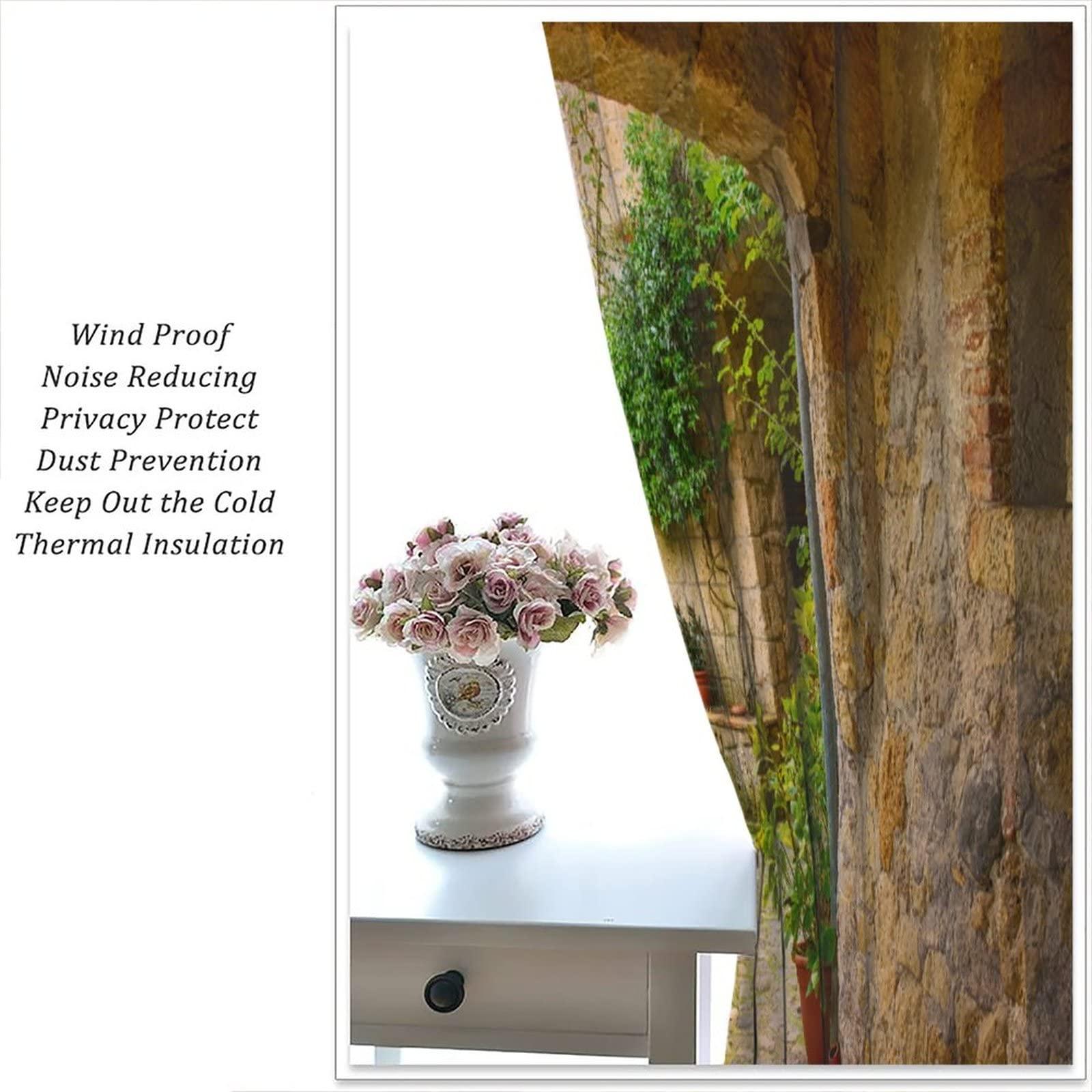 ZhiRain Scenery Kitchen Italian Curtains, Landscape from Door Antique Style Stone Village Tuscany Italian Valley, Blackout Rod Pocket Window Drapes 2 Panel Set for Kitchen Cafe Decor 63x72in