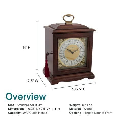 Silverlight Urns Continuum Cherry Clock Cremation Urn for Ashes by Howard Miller, Wood, Wooden Memorial Urn, Adult Sized Cremation Urn, 10.25 Inches High