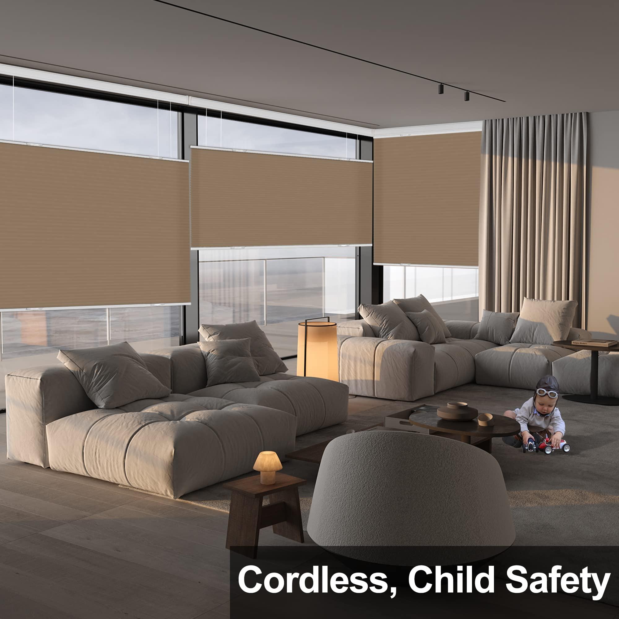 HOTSOON Top Down and Bottom Up Light Filtering Cellular Shades Cordless Honeycomb Shades HOTSOON Honeycomb Blinds for Windows Custom Cut to Size, Brown, 24" W x 36" H