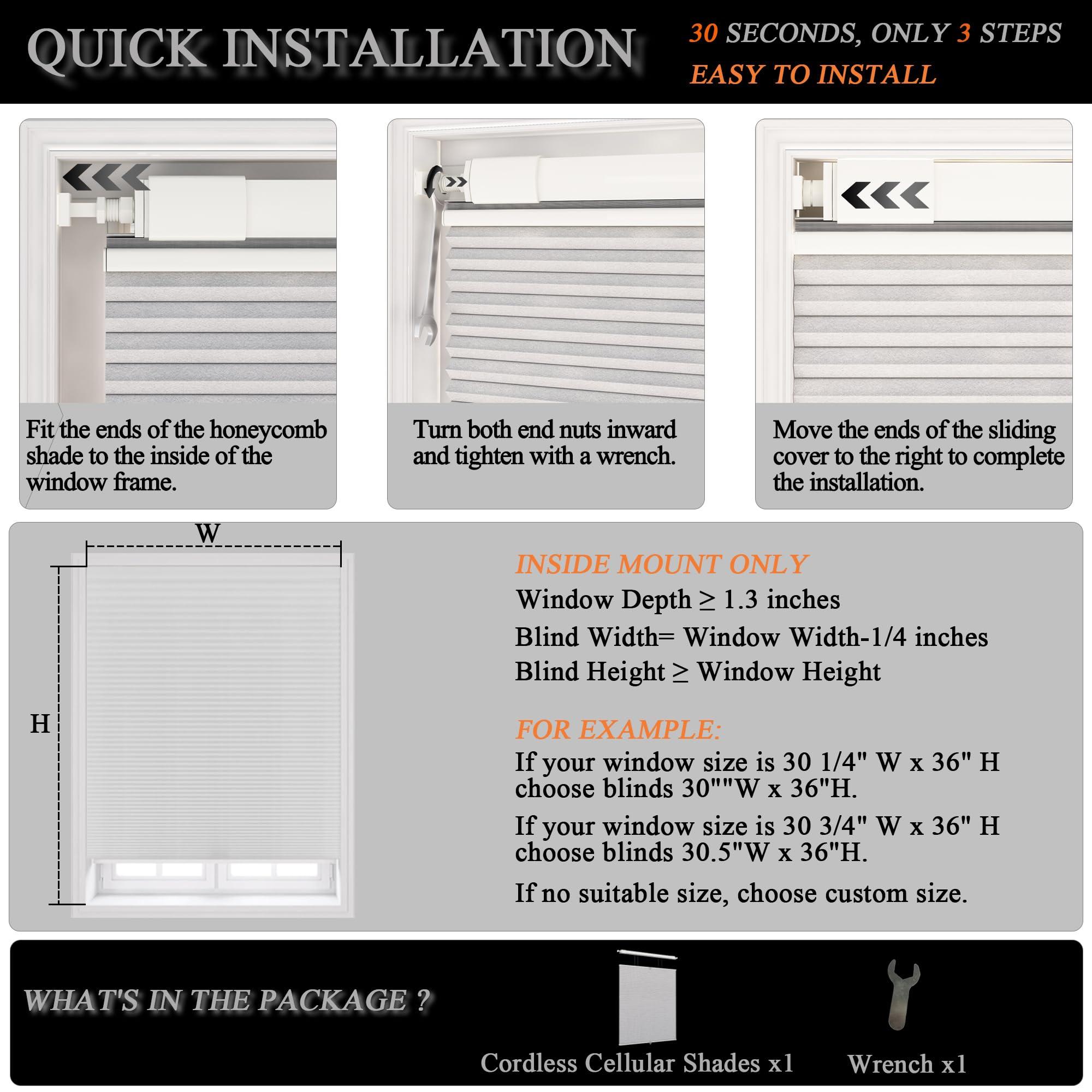 SLKWDOBD No Drill Top Down Bottom Up Cellular Shades Cordless, No Tool Pull Down Blackout Honeycomb Shades, Room Darkening TDBU Cellular Blinds with Thermal Insulated Noise Reduction for Indoor Window