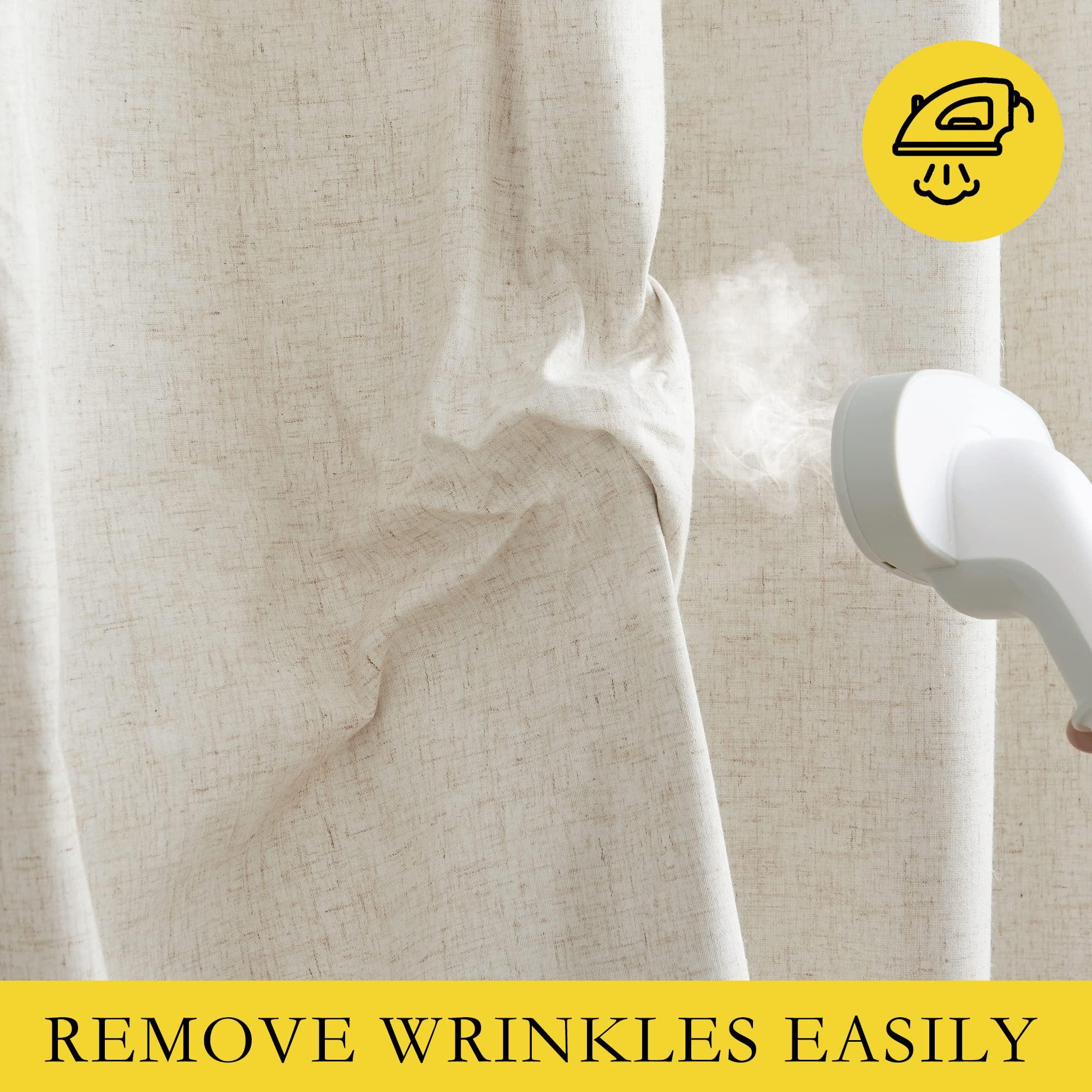 NICETOWN NICETOWN Natural 100% Blackout Linen Curtains 84 inches Long Burg 2 Panels Set for Bedroom, 52" Wide, Farmhouse Thick Completely Blackout Window Treatment Thermal Insulated Drapes for Living Room