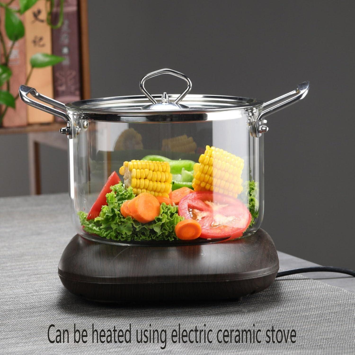 Wcxixo Clear Glass Pots for Cooking on Stove, Transparent Borosilicate Stovetop Cooking Pot with Lid and Handle Nonstick Sauce Pot for Noodles Chocolate Stockpots