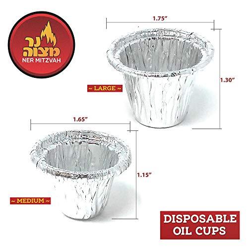 Ner Mitzvah Disposable Foil Menorah Drip Cups for Oil Menorahs - Liners Inserts for Oil Menorah Cups - Medium