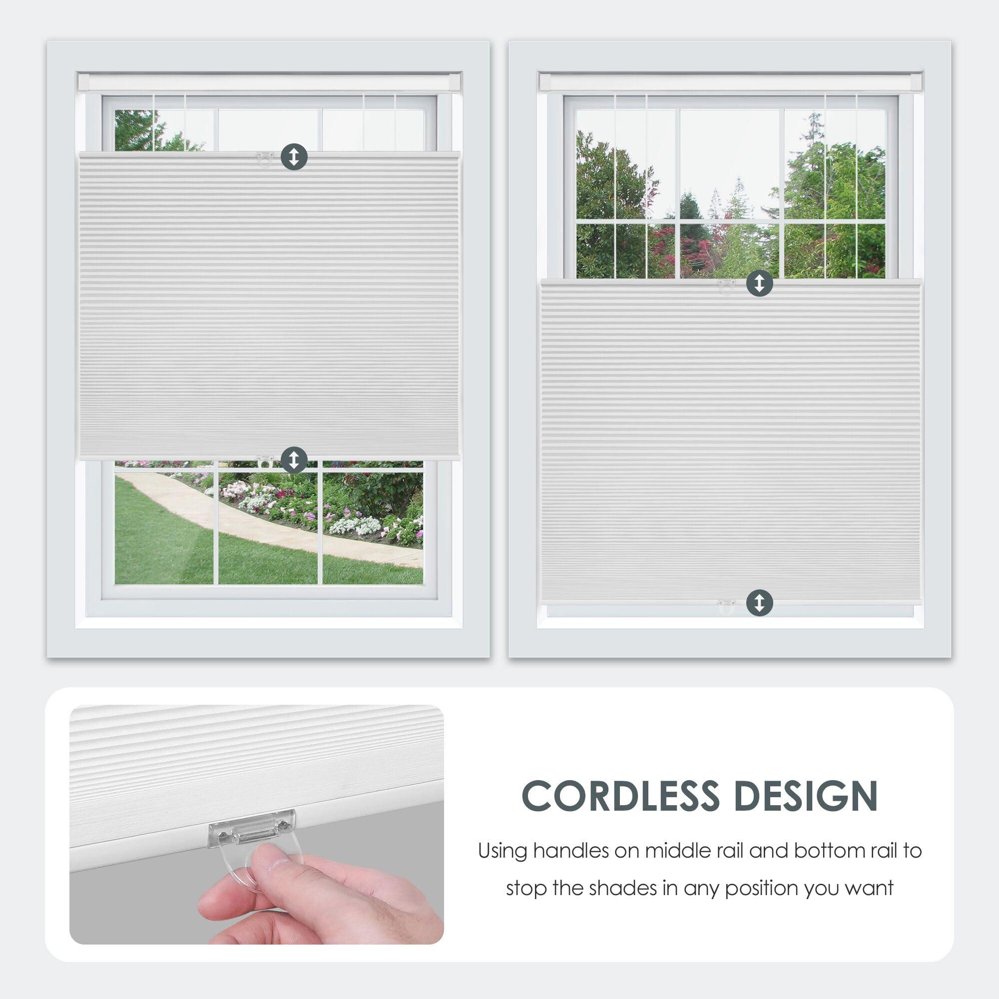 LazBlinds LazBlinds No Tools No Drill Cordless Cellular Shades, Top Down Bottom Up (TDBU) Honeycomb Shades for Home, Blackout Light Blocking Thermal Insulation Blinds for Windows, 26.5" W x 52" H, White