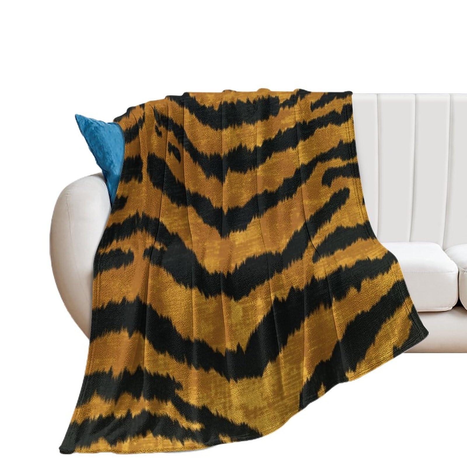 MangGou MangGou Brown Gold Black Tiger Print Bed Blankets Animal Print Tiger Stripes Fleece Blanket Chinoiserie Style Warm Throw Blanket for Bed Sofa for All Seasons 70x80in Winter Christams Gift