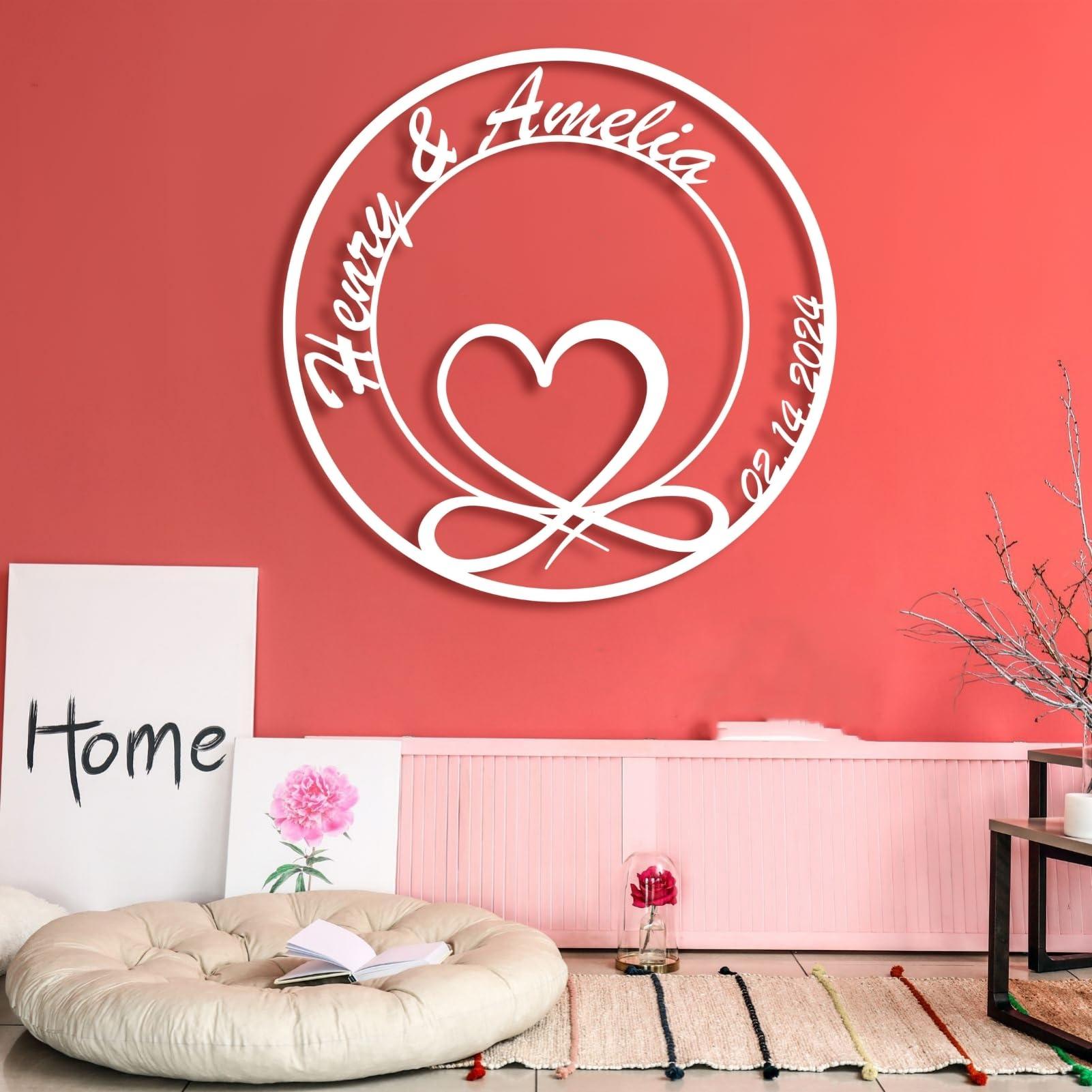 lunwall Infinity Heart Metal Wall Art, Infinity Wall Decor, Metal Heart Wall Decor, Metal Infinity Sign Wedding Gifts, Personalized Infinity Sign, Metal Infinity Symbol, Personalized Wall Art for Couples,