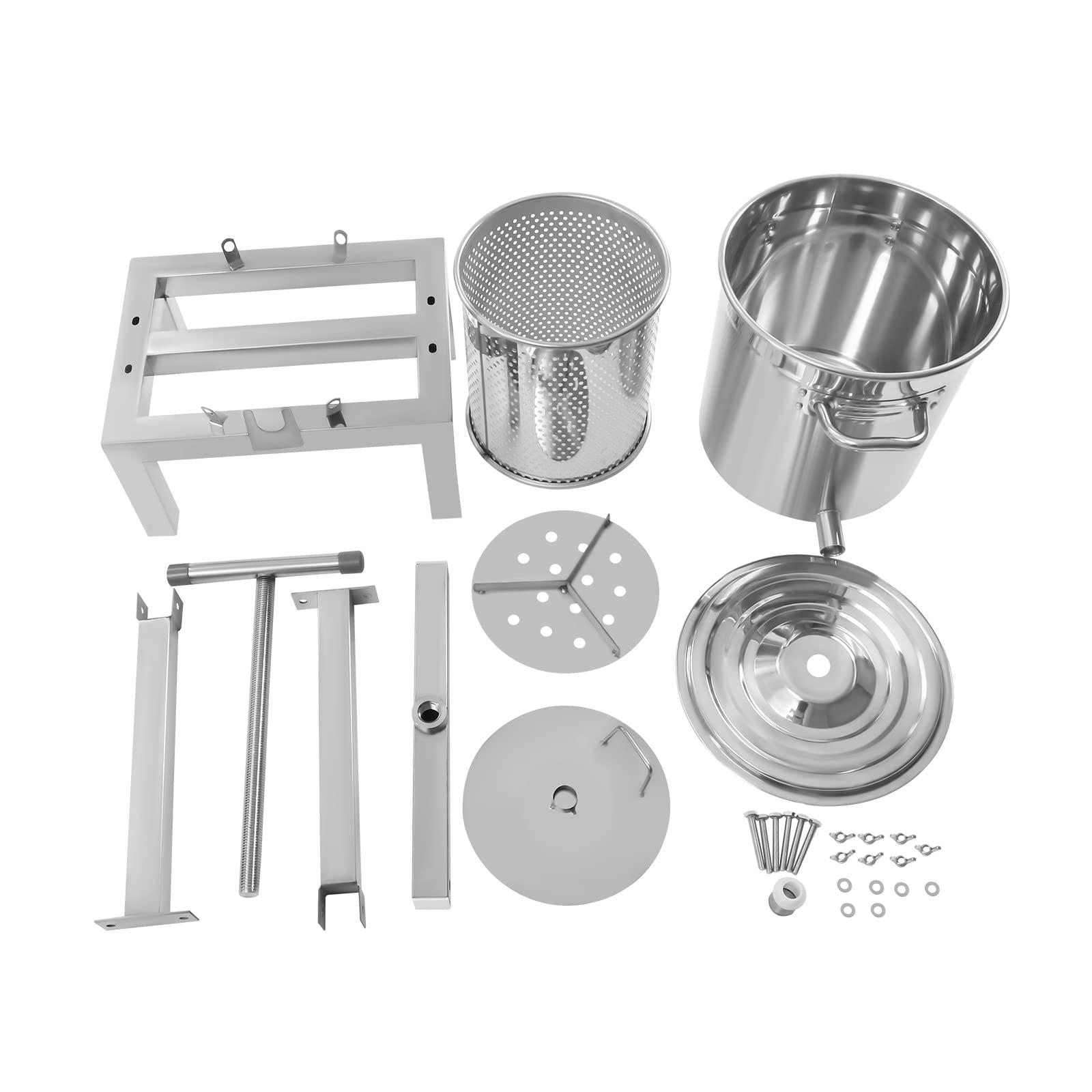 LOYALHEARTDY LOYALHEARTDY DIY Large Fruit Wine Press, 10L/2.6gal Honey Press Machine Grape Press for Wine Making, Stainless Steel Cider Wine Bladder Press Natural Juice Making with T-Handle