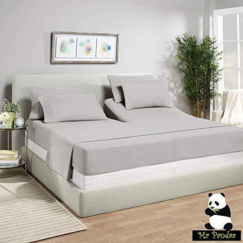 Mr Pandaa Split Top Cal-King Sheet Set for Adjustable Flex Top Mattress 100% Egyptian-Cotton, 1000-Thread-Count, Split Head Sheet Set 39\" Split at Top - 20\" Deep-Pocket [Cal-King- 39\" Split, Light Grey]