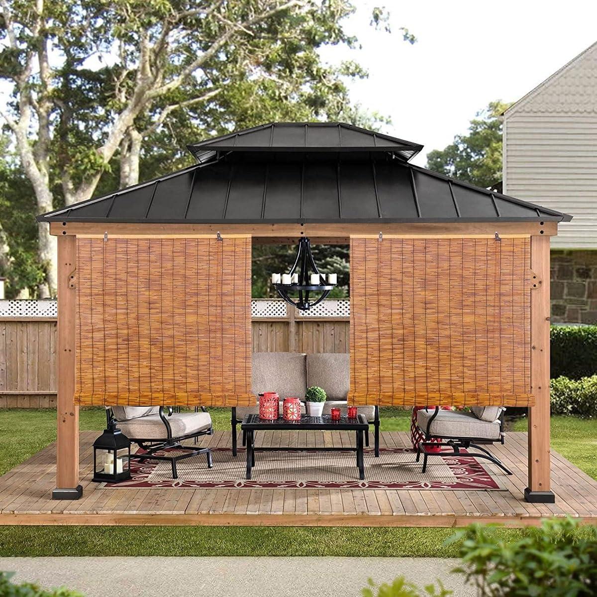 ZXBMYLV Outdoor Bamboo Roller Blinds, 24" 28" 30" 32" 36" 40" 42" 46" 48" 51" 53" 54" 60" 72" Wide, Cordless Bamboo Roman Window Shades For Porch Privacy Protection, Blackout Bamboo Roll Up Curtains With Lift