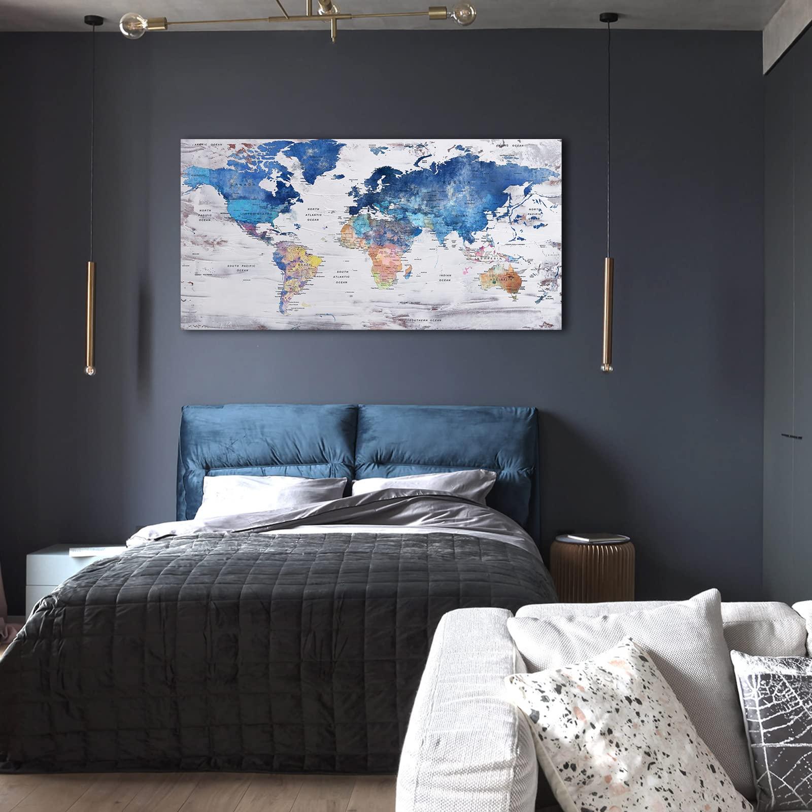 Pogusmavi Pogusmavi World Map Premium Canvas Art Print Office Wall Art Decor Large Maps Picture Artwork 24x48