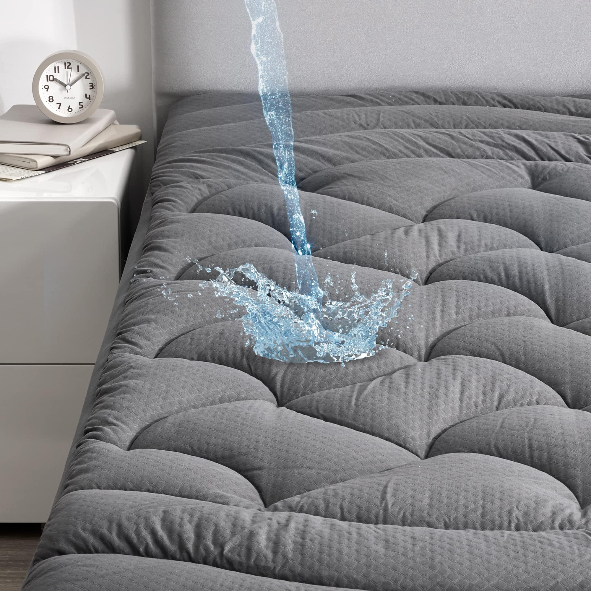 SLEEP ZONE SLEEP ZONE Grey Queen Waterproof Mattress Pad, Premium Soft Embossed Mattress Topper, Quilted Fitted Mattress Protector Cover with Elastic Deep Pocket (Grey, Queen)