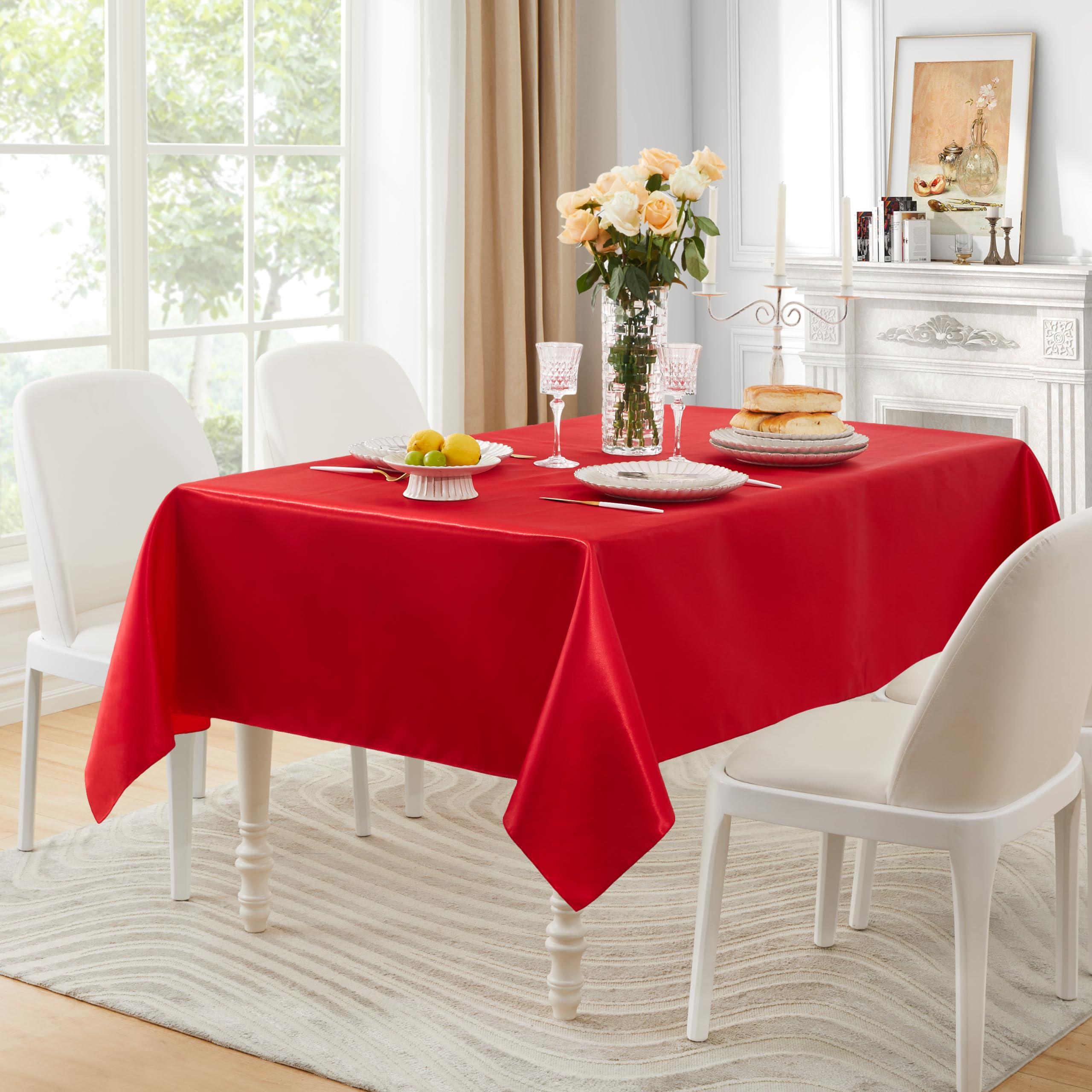 Counfeisly Counfeisly 1 Pack Rectangle Tablecloth Stain Resistant Wrinkle Free Silkly Soft Table Cloth, Satin Dining Table Cloths for Dining Room, Indoor and Outdoor Use, 60 x 120 Inches, Red