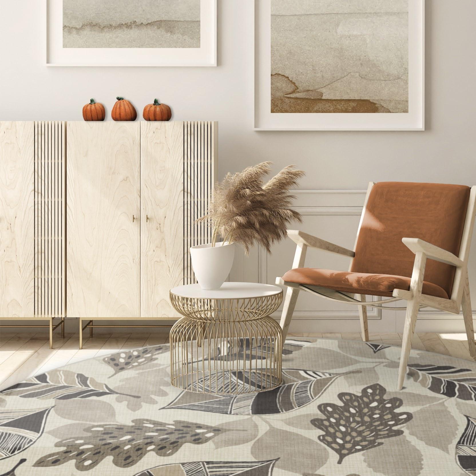 RUGGABLE RUGGABLE Washable 8 ft Round Rug, Aurelia Warm Grey, Premium Rugs for Living Room, Bedroom, Kitchen, Office, Classroom with Gripper Non Slip Pad, Fall Autumn