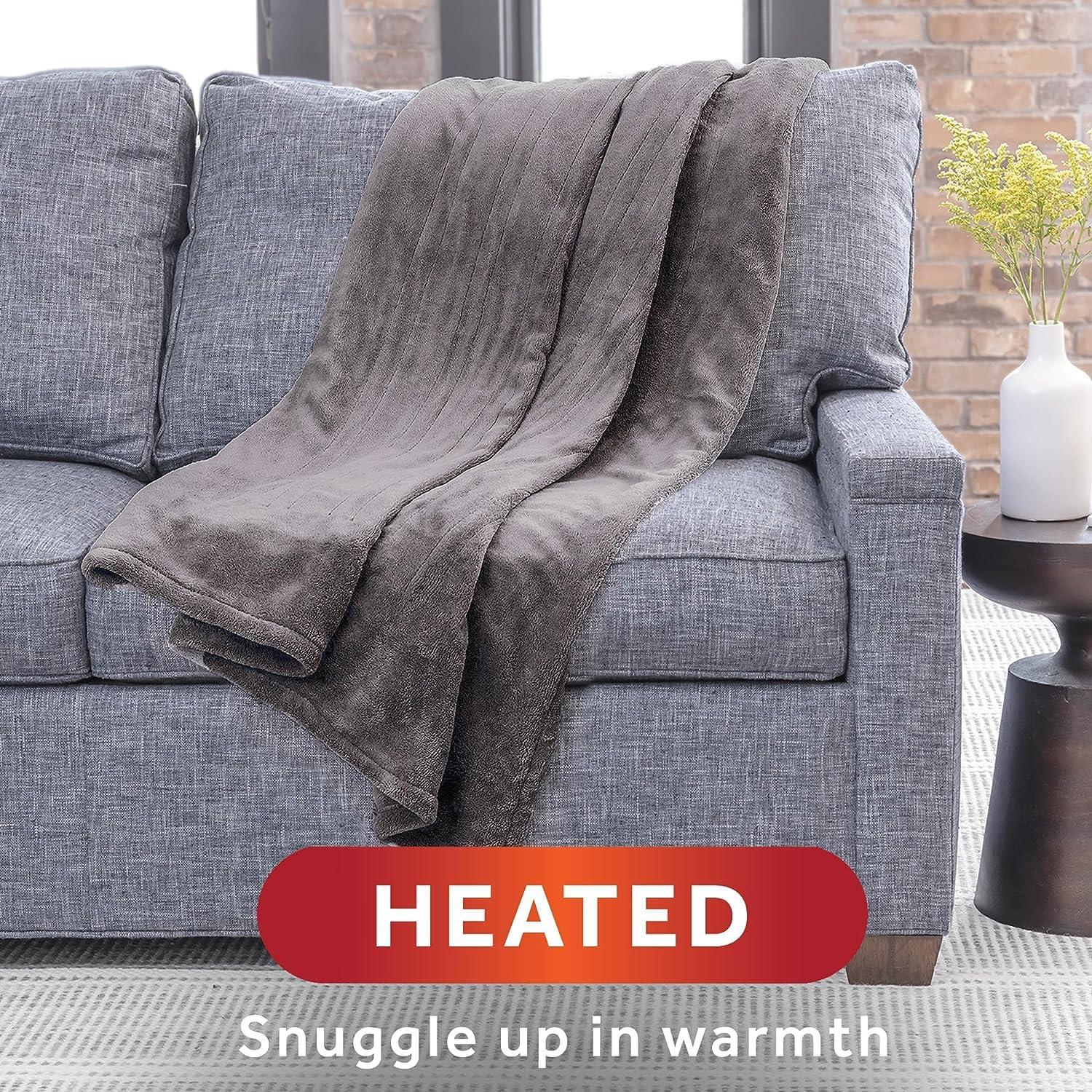 Sunbeam Sunbeam Royal Luxe Dove Grey Heated Personal Throw Blanket Cozy-Warm Adjustable Heat Settings