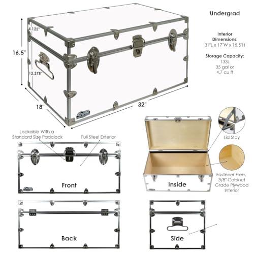 C&N Footlockers C&N Footlockers - Large Undergrad Storage Trunk w/Wheels - Made in the USA - Only STEEL Footlocker on Amazon - Durable Chest with Lid Stay - 32 x 18 x 16.5 Inches (Kelly Green)