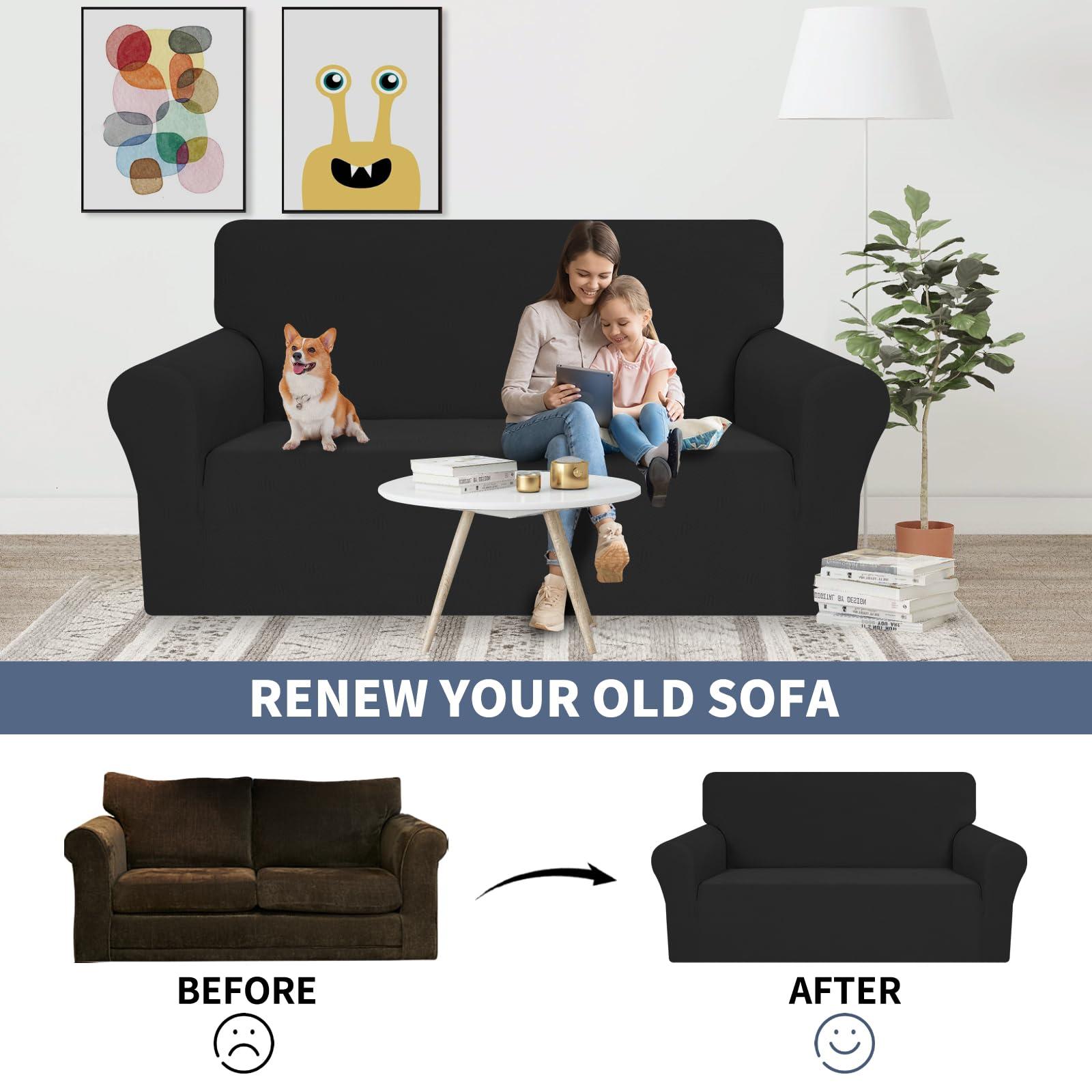 JIVINER JIVINER Oversized Sofa Slipcover, Stretch 1 Piece Large Couch Covers for 3 Cushion Couch Jacquard Washable Sofa Covers with Elastic Bottom Soft Pet Friendly Slipcovers (XL Sofa, Black)