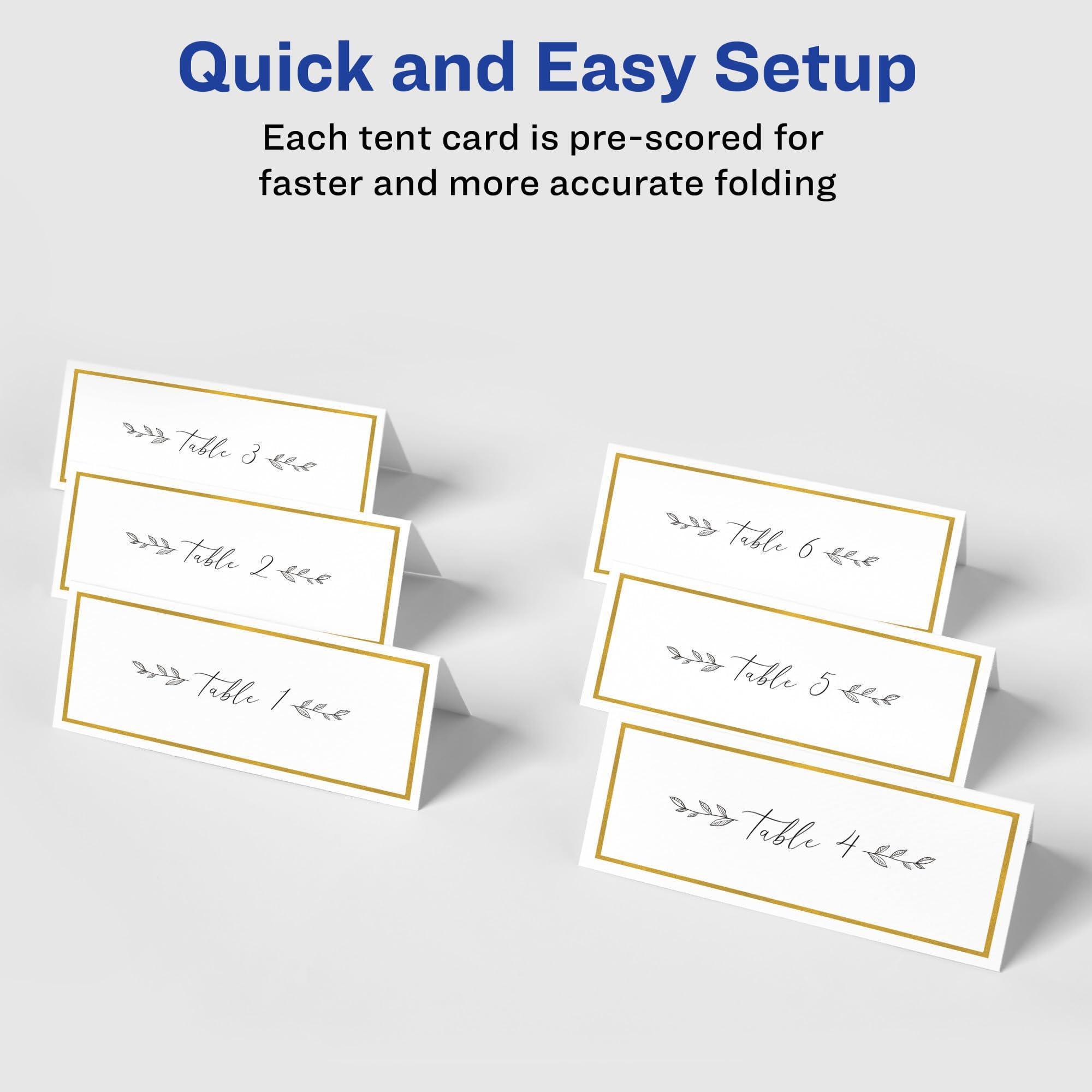 AVERY Avery Printable Place Cards with Sure Feed Technology, 1-7/16\" x 3-3/4\", White with Gold Border, 150 Blank Tent Cards for Laser or Inkjet Printers (35701)