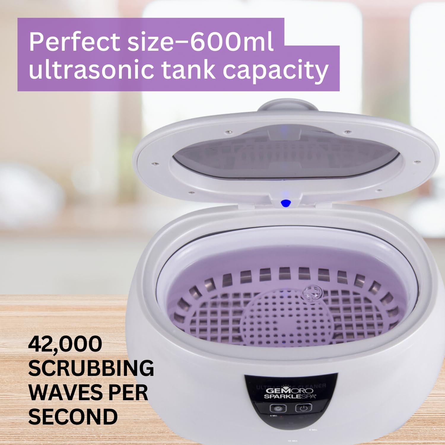 Gemoro GemOro Sparkle Spa | Personal Ultrasonic Jewelry Cleaner with 3 User-Programmable Timed Cleaning Cycles | Professional Performance Machine for Rings Watches Glasses Earrings (1783)