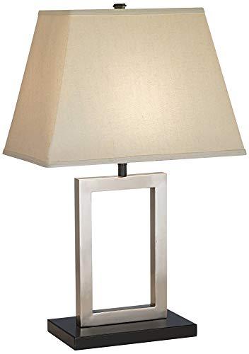 360 Lighting 360 Lighting Modern Accent Table Lamp 22 3/4" High Brushed Nickel Open Geometric Metal Rectangular Linen Fabric Shade for Bedroom Living Room House Home Bedside Nightstand Office Family