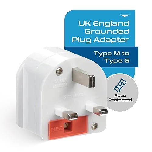 Ceptics Ceptics GP-SA-UK South Africa to UK Grounded Plug Adapter (250V - Max 13A), White