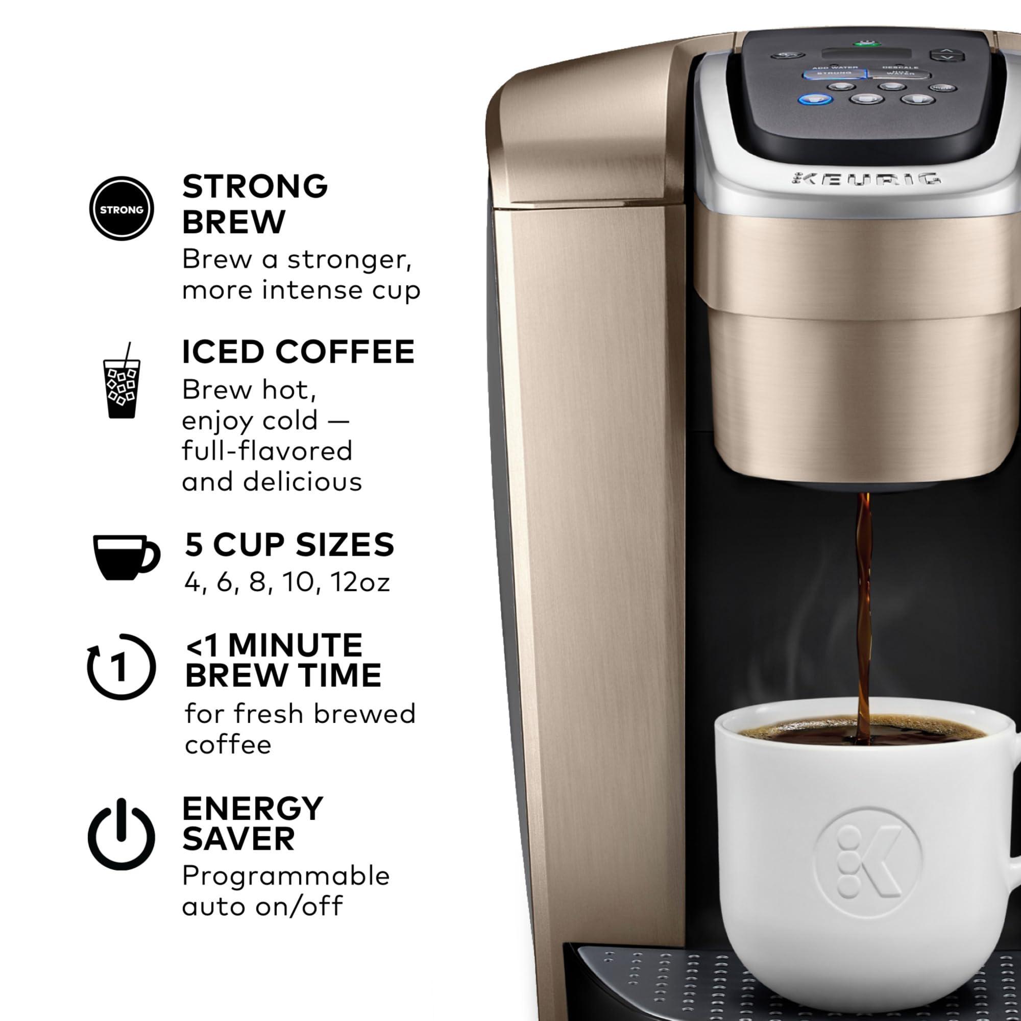 Keurig Keurig K-Elite Single Serve K-Cup Pod Coffee Maker, with Strength and Temperature Control, Iced Coffee Capability, 8 to 12oz Brew Size, Programmable, Brushed Gold