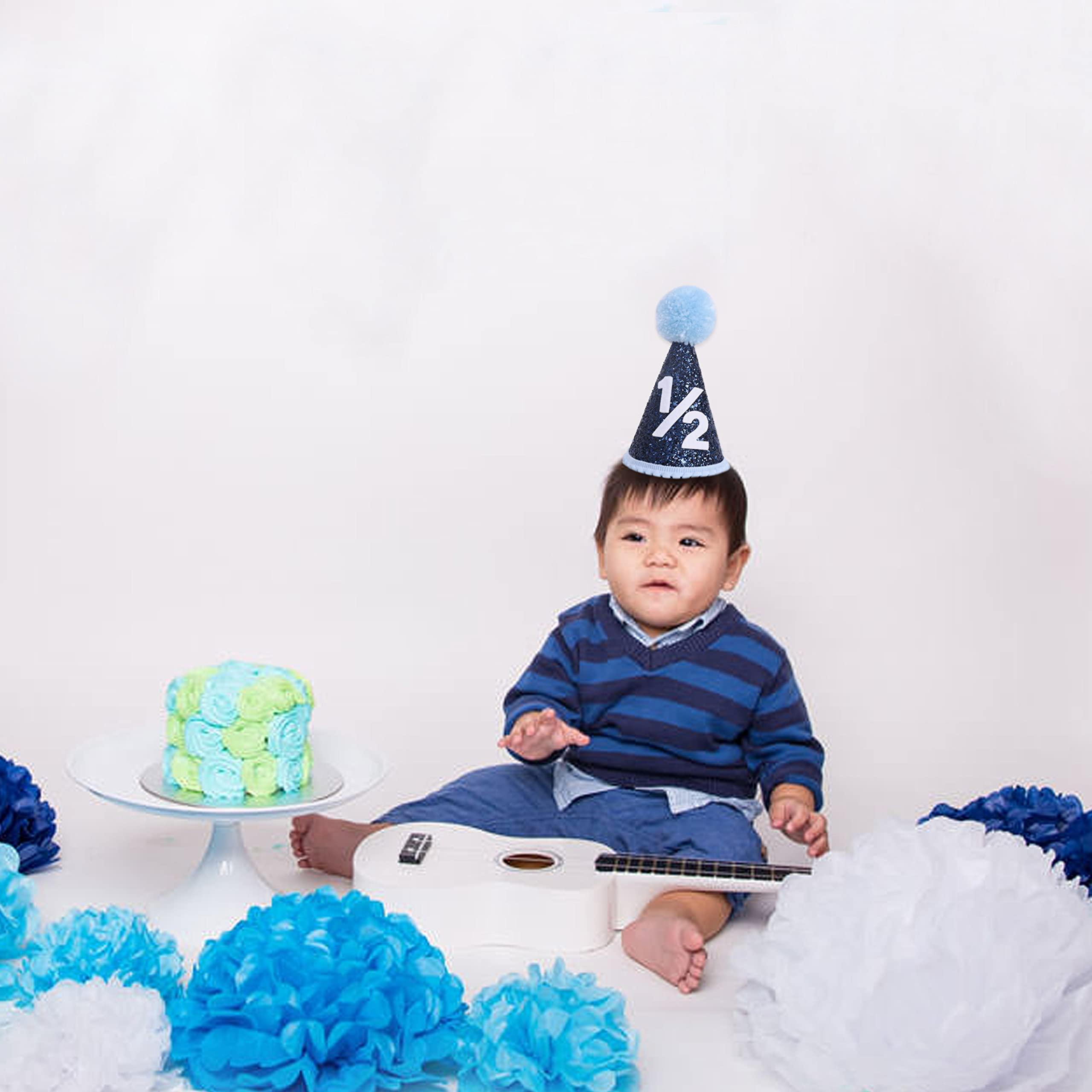 WAOUH WAOUH Blue Party Half Birthday Baby Boy Party Hat - Boy 1/2 Birthday Mini Glitter Blue Party Hat - photo props(LAN SE 1/2 SUI)