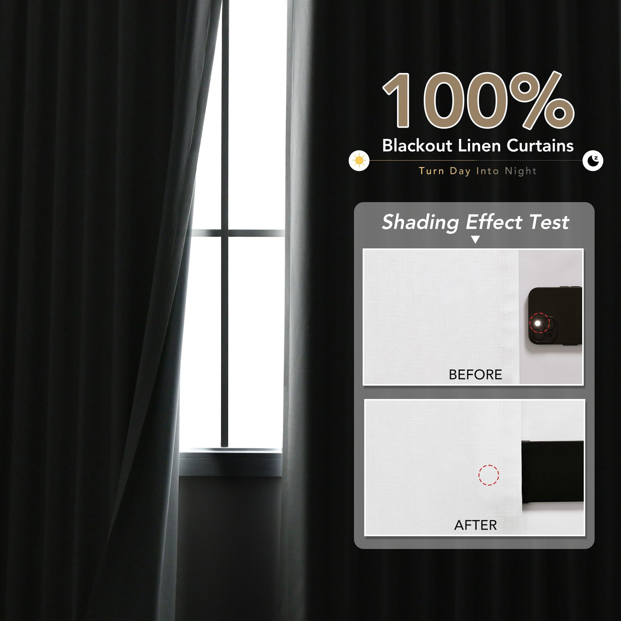 Nanspring 100% Blackout Linen Curtains for Bedroom Thermal Insulated Grommet Complete Blackout Drapes 80 Inch Length 2 Panels Set Heat and Full Light Blocking Living Room Darkening Curtains Ivory