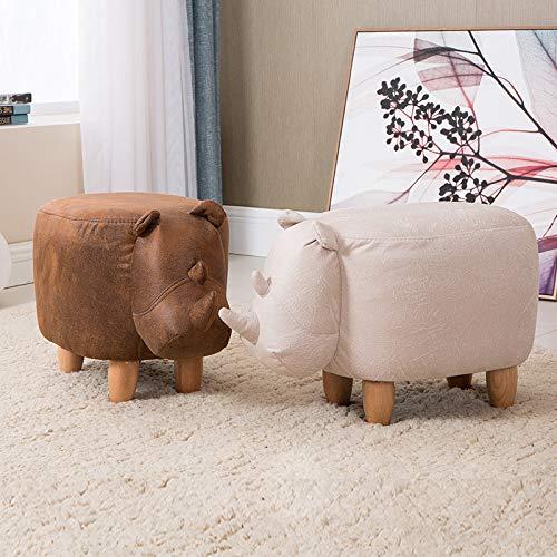 XMZFQ XMZFQ Animal Footstool PU Leather Upholstered Ottoman, Cute Rhinoceros Foot Rest Stool Pouffe Chair,Solid Wood Support Footstool,Brown