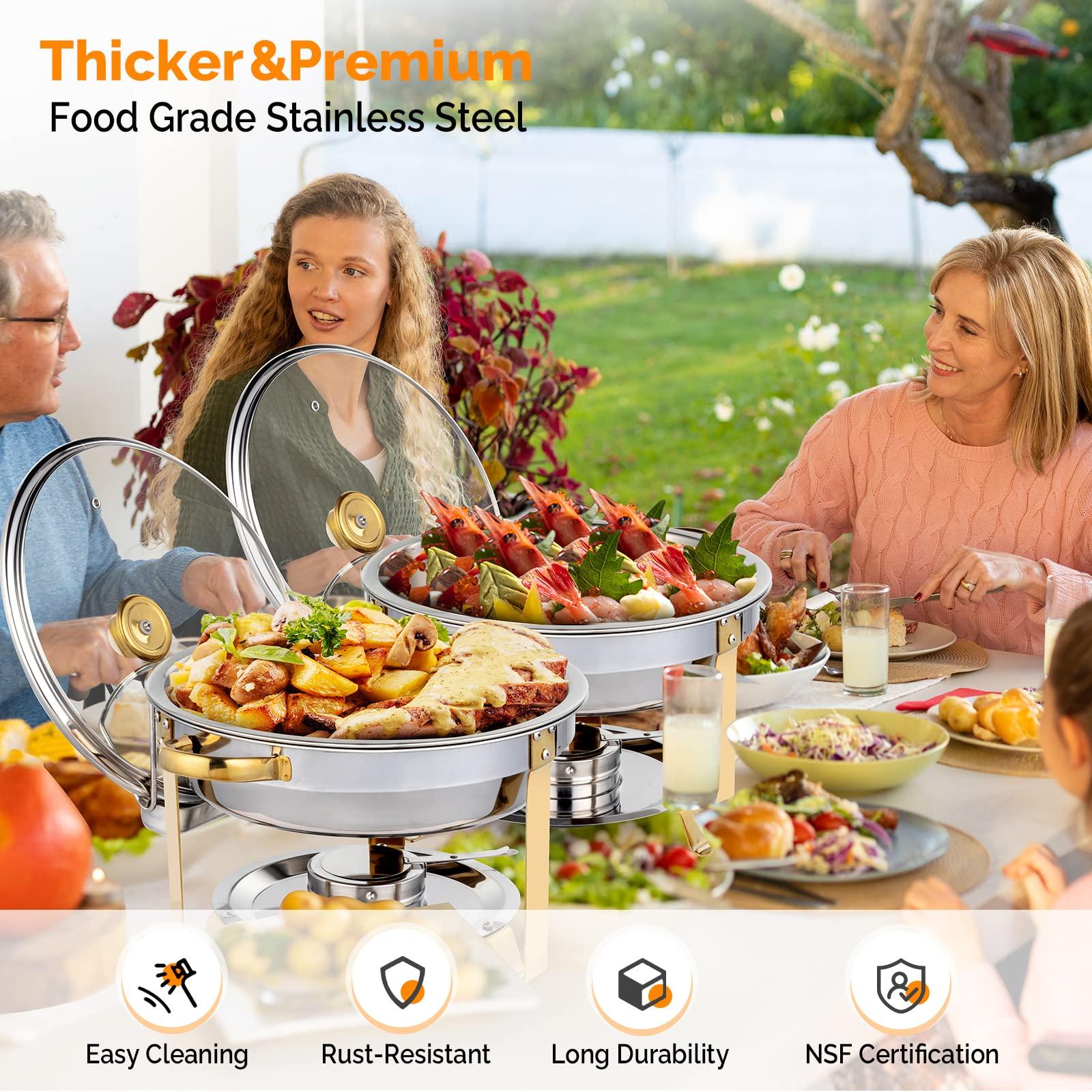 ROVSUN ROVSUN 5QT 6 Packs Chafing Dish Buffet Set Gold Accent, Round NSF Stainless Steel Buffet Warmer Chafers and Buffet Warmers Sets with Glass Lid & Lid Holder for Catering Events Parties Weddings Dinners