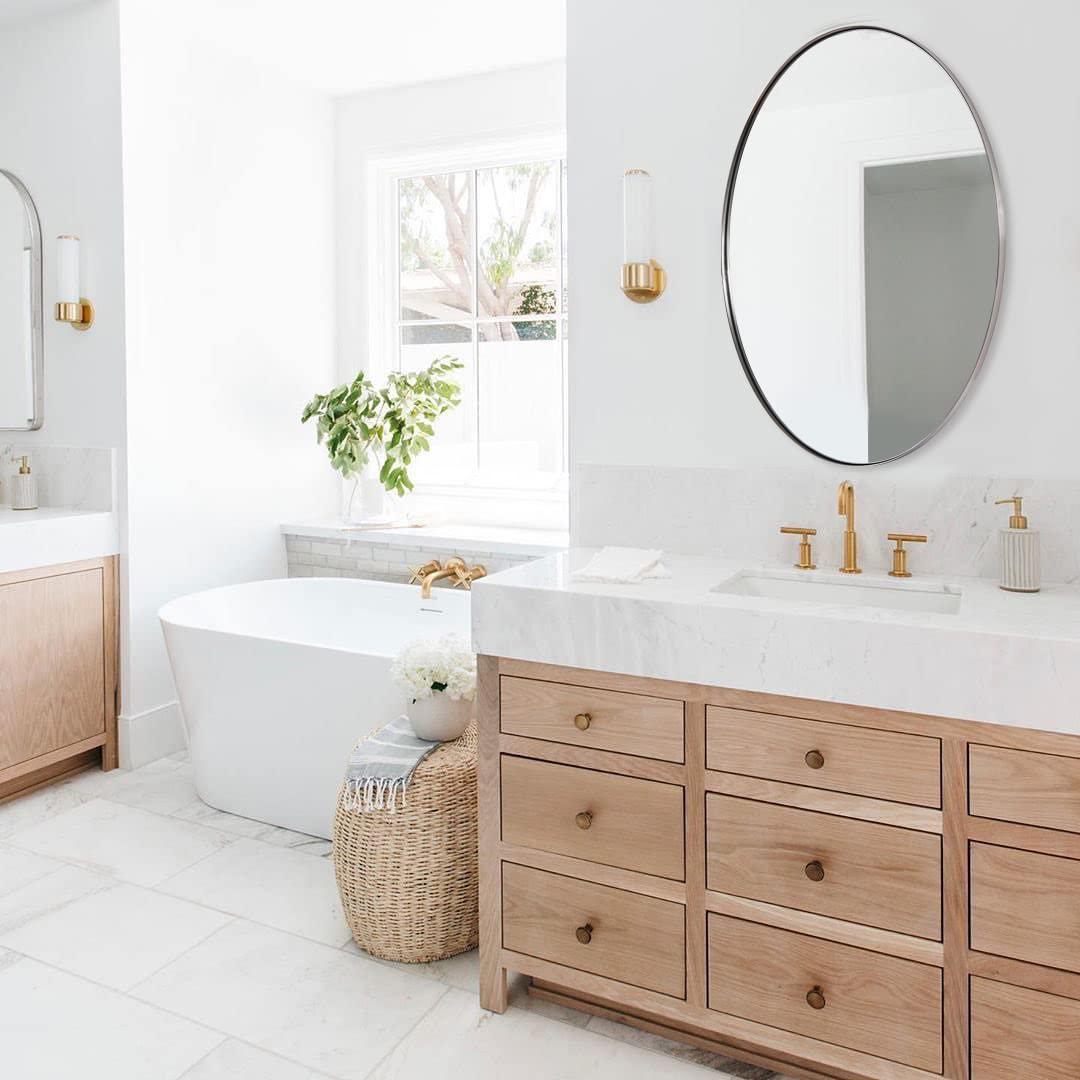 ANDY STAR ANDY STAR Brushed Nickel Oval Wall Mirror, 20x28, Modern Bathroom Mirror, Sturdy Stainless Steel Frame, Clear Reflection, Anti-Corrosion Backboard