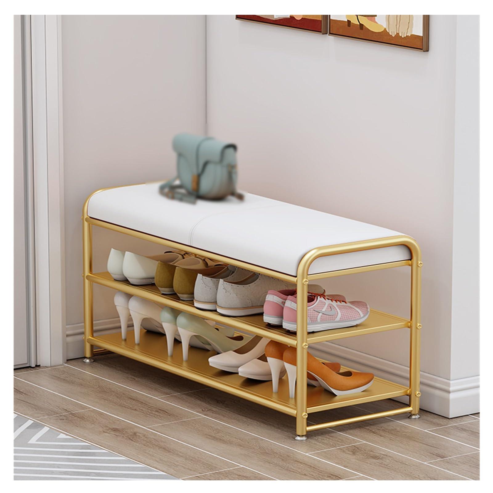 GRFIT shoe bench entryway Shoe Entryway Bench, Shoe Storage Bench with Cushion, Organizer with 2 Tier Storage Simple Style Good Load Bearing, Ideal for Entryway Hallway Living Room shoes bench ( Color : Whi