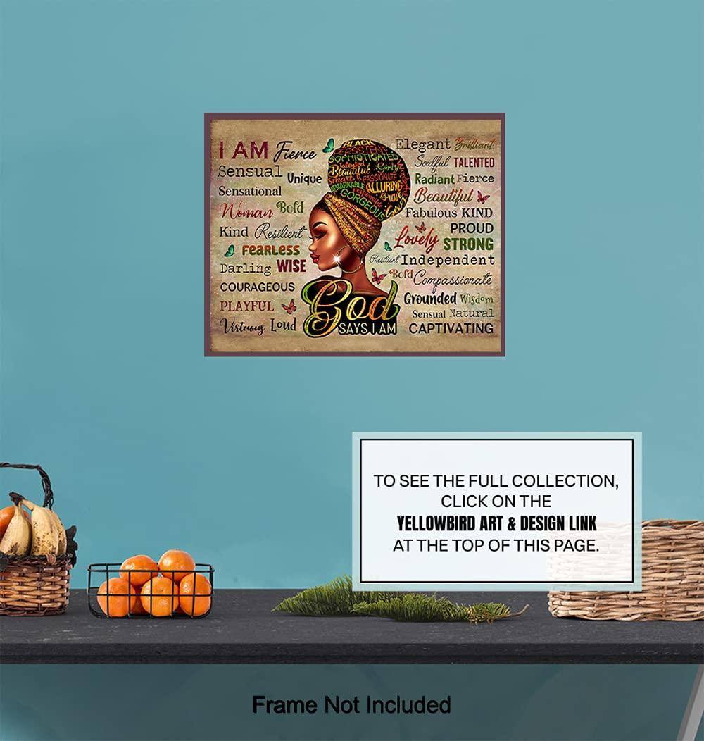 YELLOWBIRD ART & DESIGN African American Women Positive Affirmations - Black Wall Art - Religious Christian Gifts for African American Girls - Inspirational Spiritual Positive Quotes Sayings Poster Picture - God Says You Are