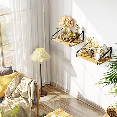 Love-KANKEI Love-KANKEI Floating Shelves Wall Mount Rustic Wood Wall Shelves with Large Storage L16.5 x W12 inch for Kitchen Living Room Bathroom Bedroom Set of 2 Carbonized Black