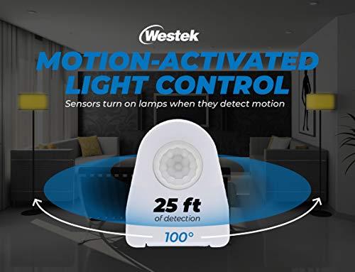 Westek Westek Plug In Motion Sensor Outlet Light Control, 2 Pack - Indoor Motion Sensor Device Activates Lights When Motion is Detected - Ideal for Dark Hallways - 25ft Range, 6 Foot Cord (MLC12BC-4)