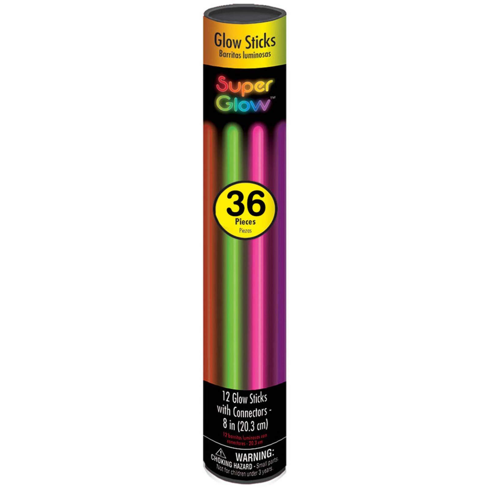 amscan Multi Color Glow Stick Tube - 8\" (Pack of 36) Long-Lasting, Non-Toxic & Eco-Friendly - Perfect for Parties