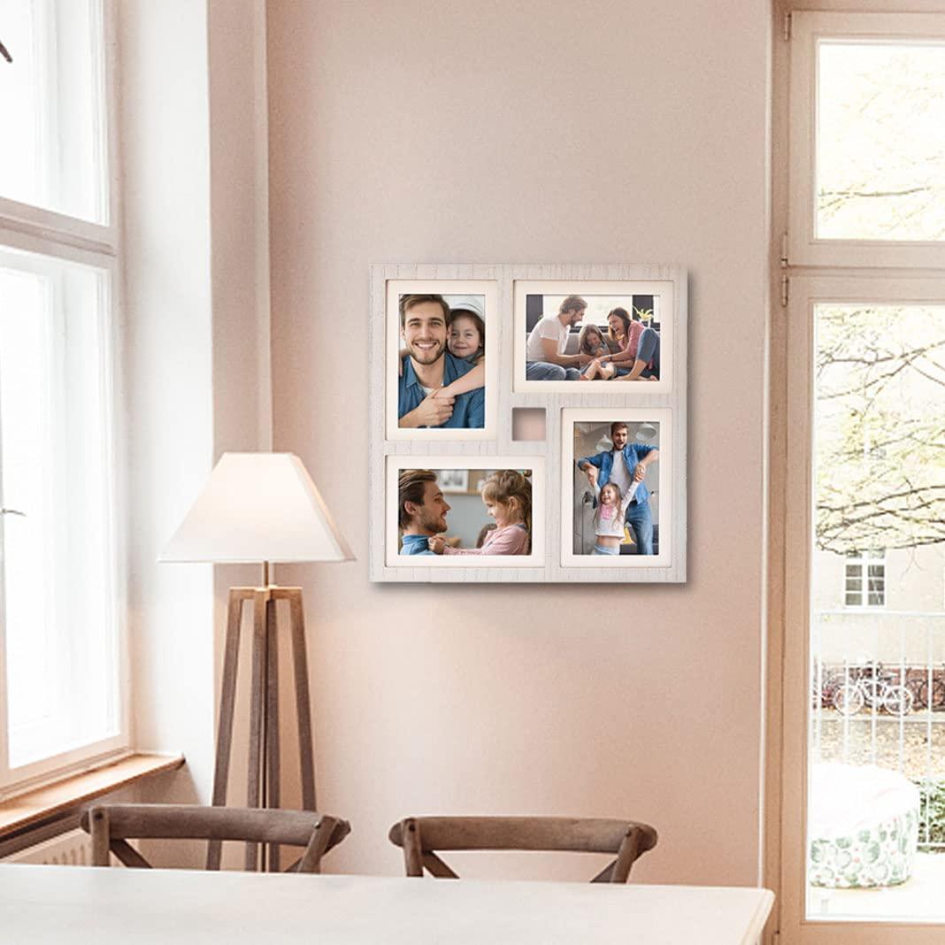 MONT PLEASANT MONT PLEASANT Collage Picture Frame 5x7 4-Opening Rustic Farmhouse Collage Photo Frames 4X6 with Mat Family Muti Frame for Wall Decor Hanging or Tabletop Display White