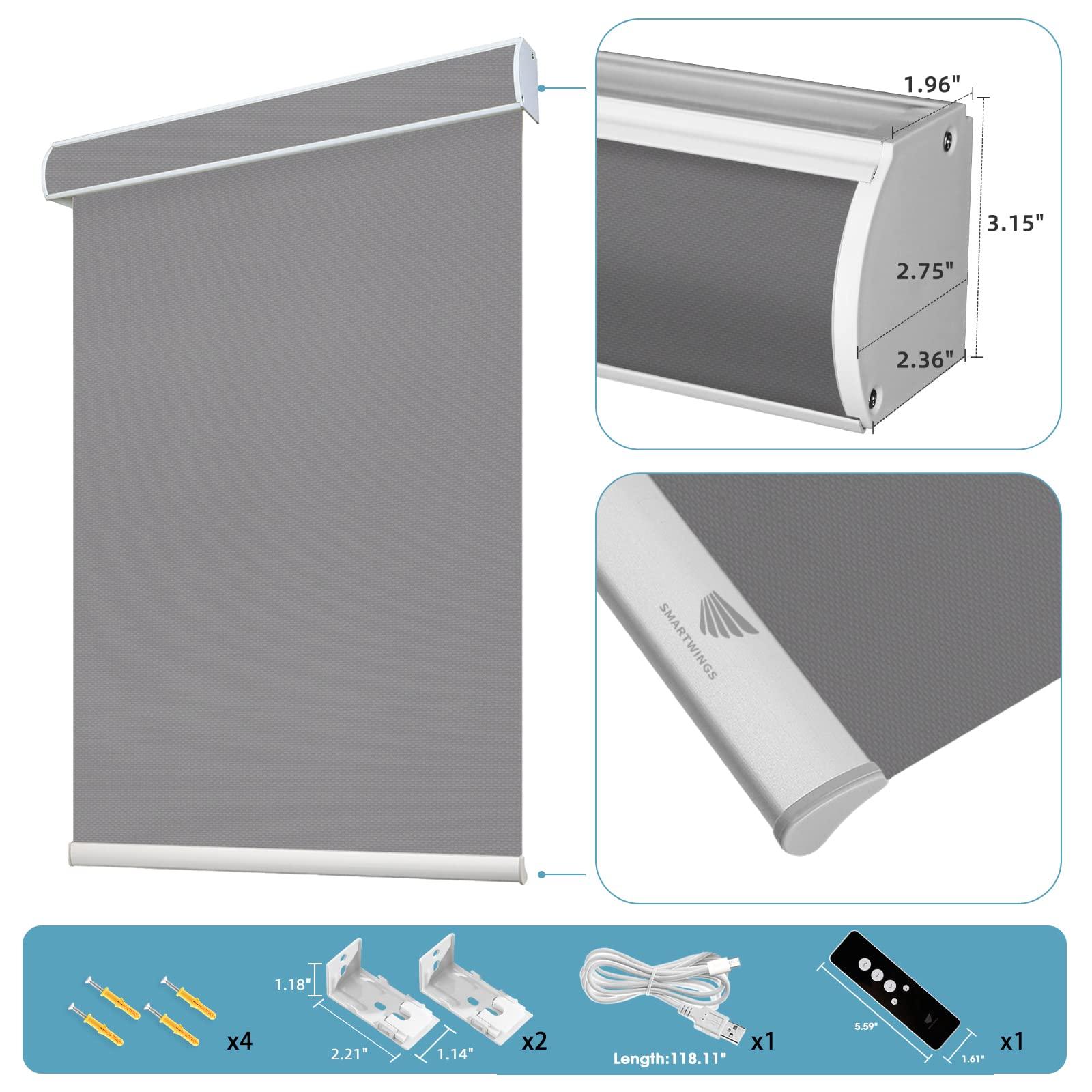 SmartWings SmartWings Motorized Blinds Compatible with Alexa and Google, Automatic Z-Wave/Zigbee Smart Shades with Remote, 100% Blackout Roller Shade, Customized Vinyl Waterproof Blind, Dark Grey