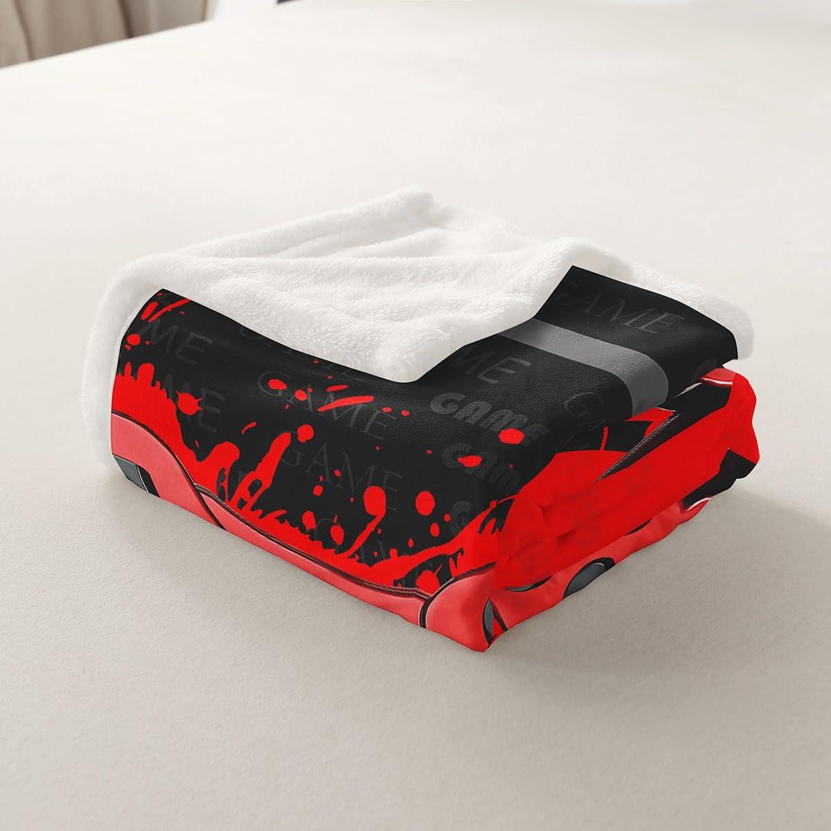 Homewish Homewish Gaming Gamepad Kids Throw Blanket,Video Games Controller Fashion Bed Blanket for Boys Girls Men,Geometric Patchwork Tie-dye Fleece Blanket,Red Black Fuzzy Blanket,Queen Size (90 x 90 Inches)