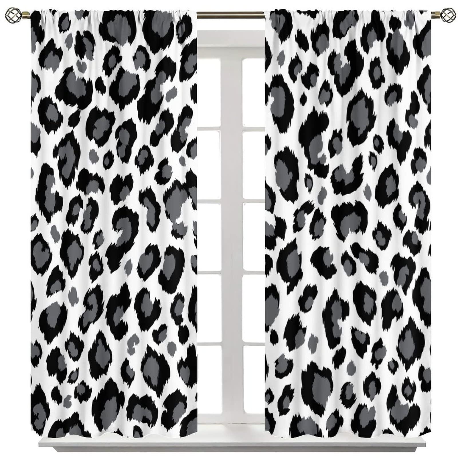 BAEKJIN Animal Skin Curtains for Kitchen Black White Leopard Print Modern Simple Geometric Art Printed Living Room Bedroom Window Drapes 42x45in