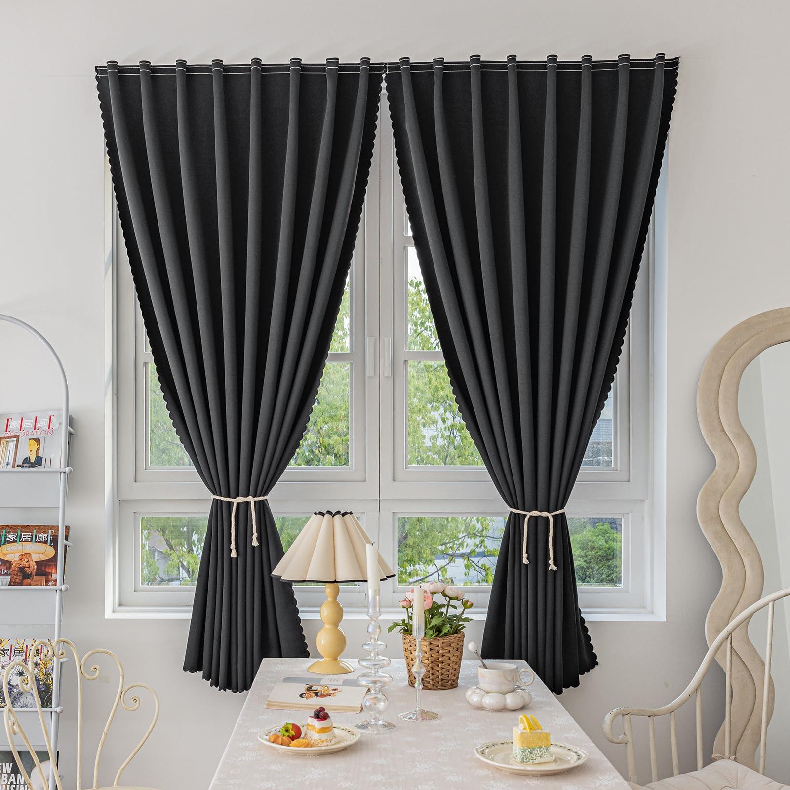 Jilron Jilron Magic Tape Stick on Curtains Blackout Curtains for Bedroom no Drillng Self Adhesive Curtain no Rod Small Window (Black, 35" W x 59" L) 2 Panels