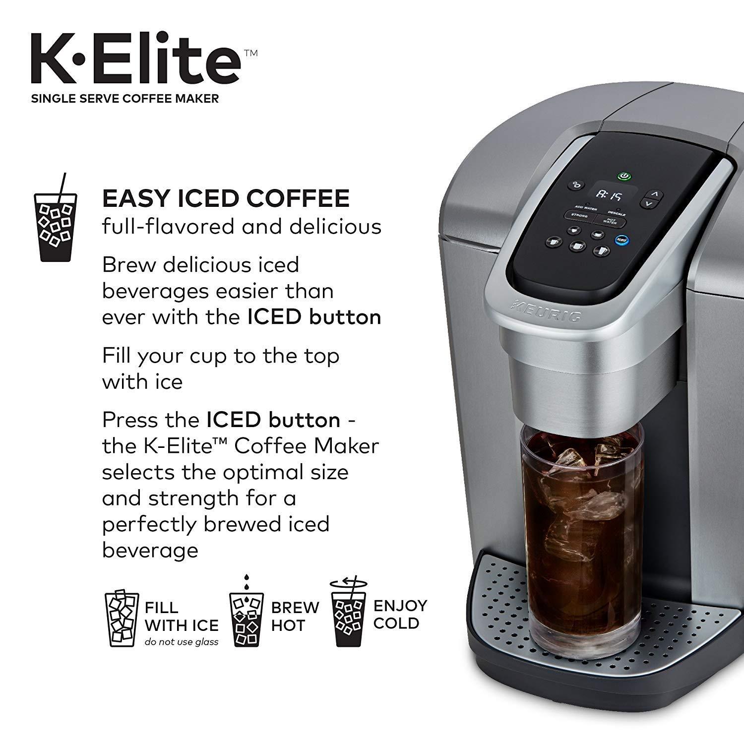 Keurig Keurig C K-Elite Maker, Single Serve K-Cup Pod Brewer, With Iced Coffee Capability, Brushed Silver Plus Extra Filter Included, 75oz